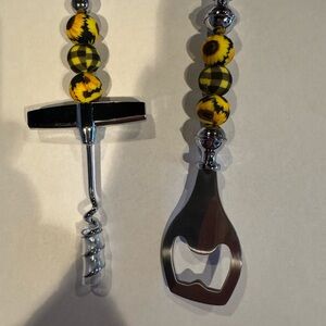 Sunflower Beaded Corkscrew and Bottle Opener Set